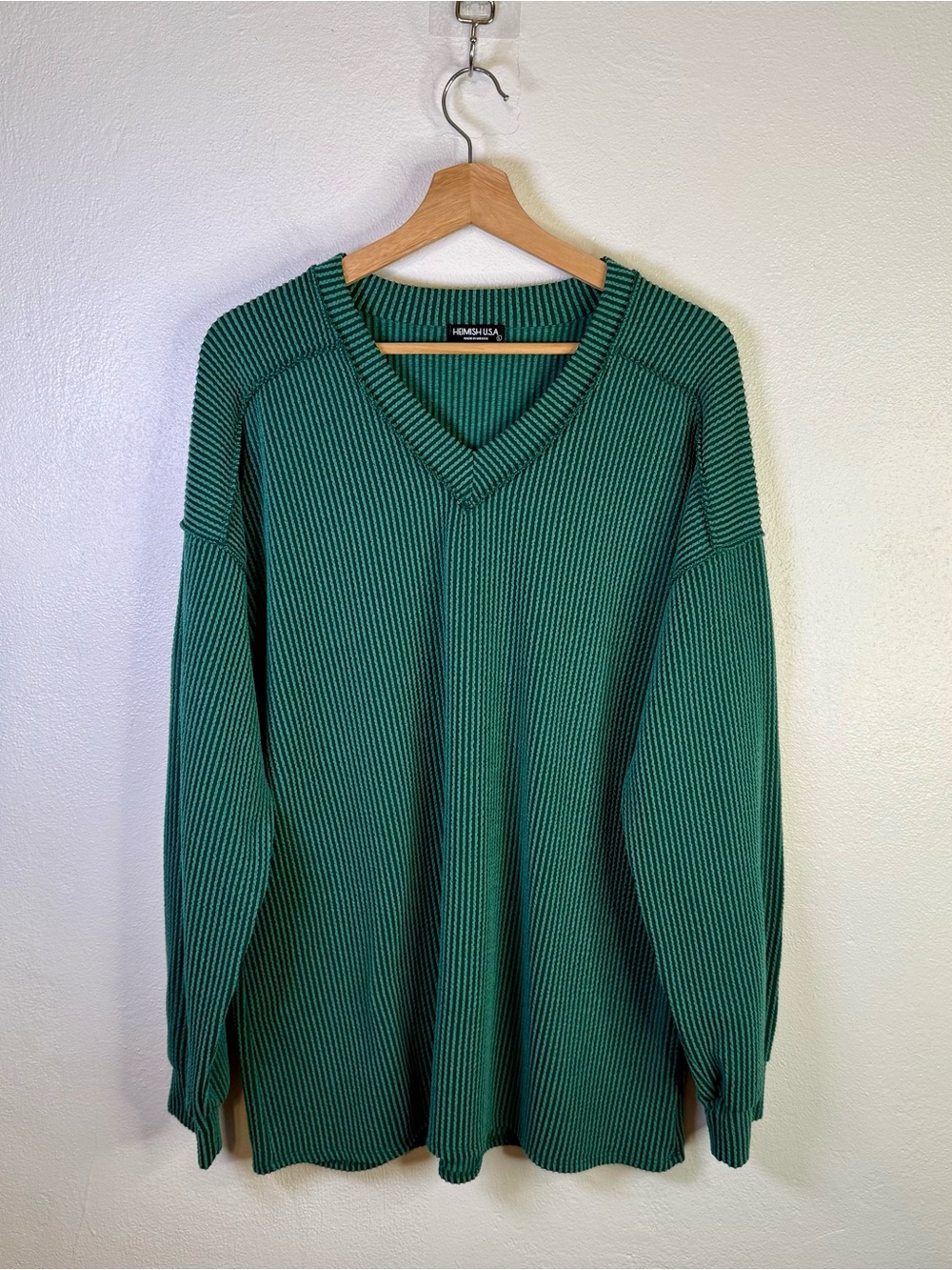 Heimish USA Emerald Green V-Neck Ribbed Slouchy Oversized Sweater Size Large - Picture 3 of 16